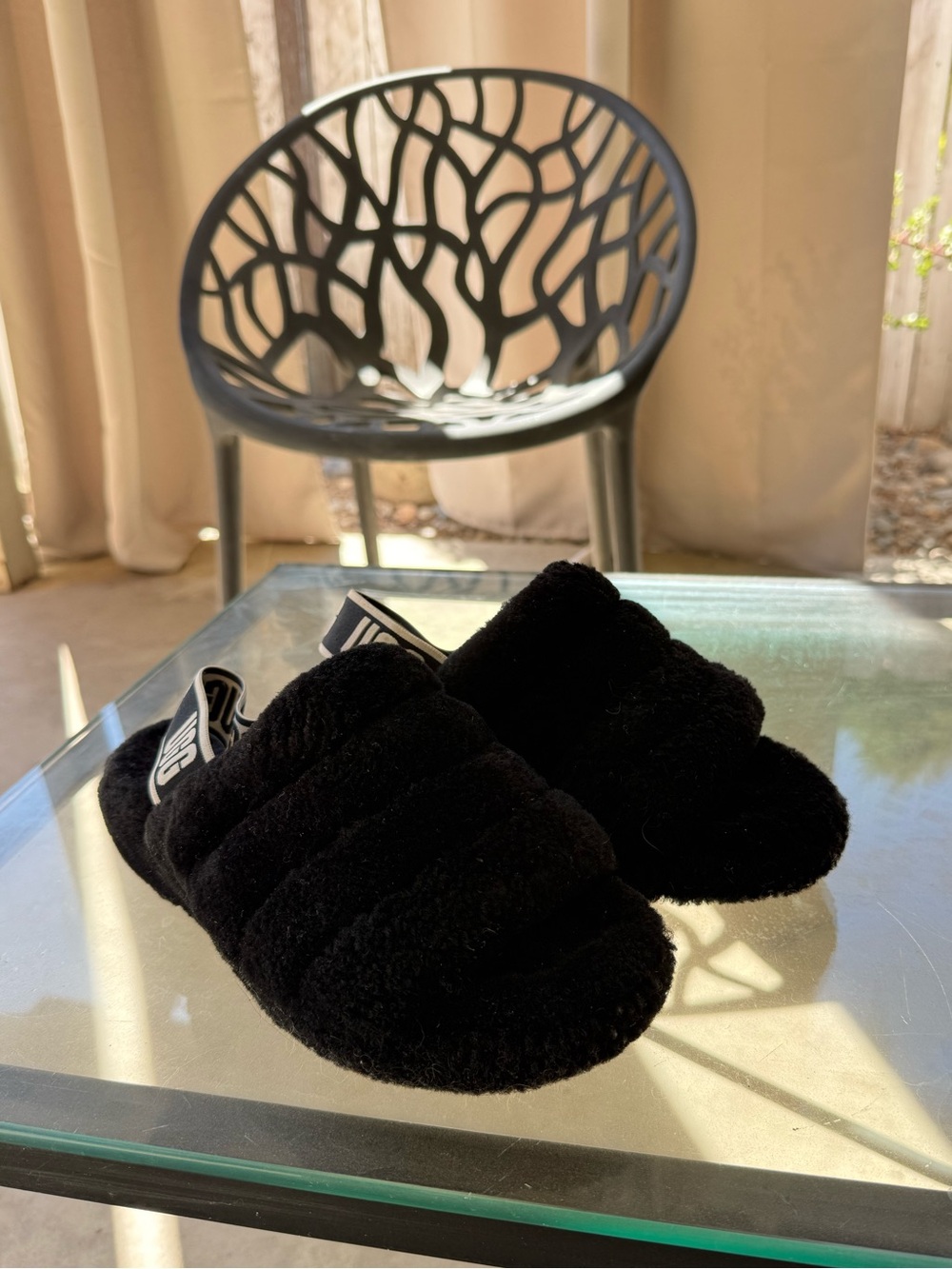 UGG Black Fluff Yeah Slide Slippers Womens